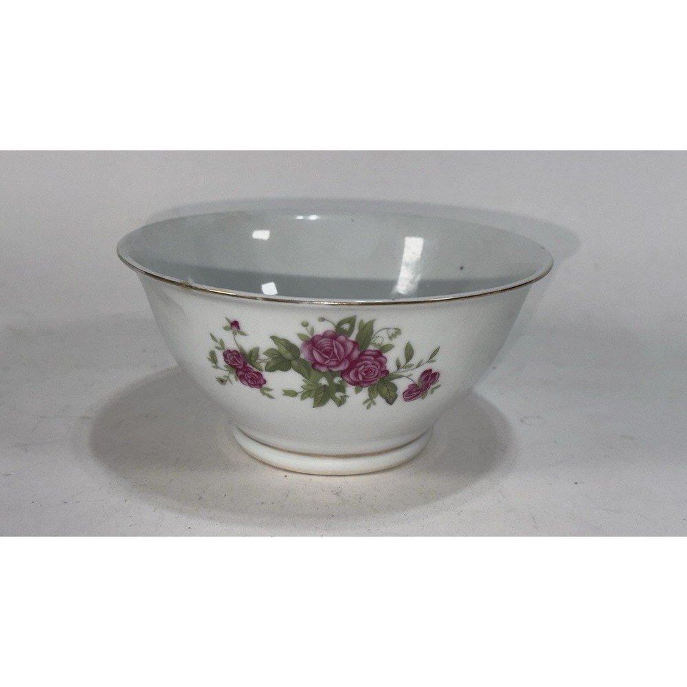 Vintage Porcelain Bowl Pink Roses Gold Trim 6.5" Floral Made in China